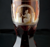 Bohemian glass, red-brown with decorations